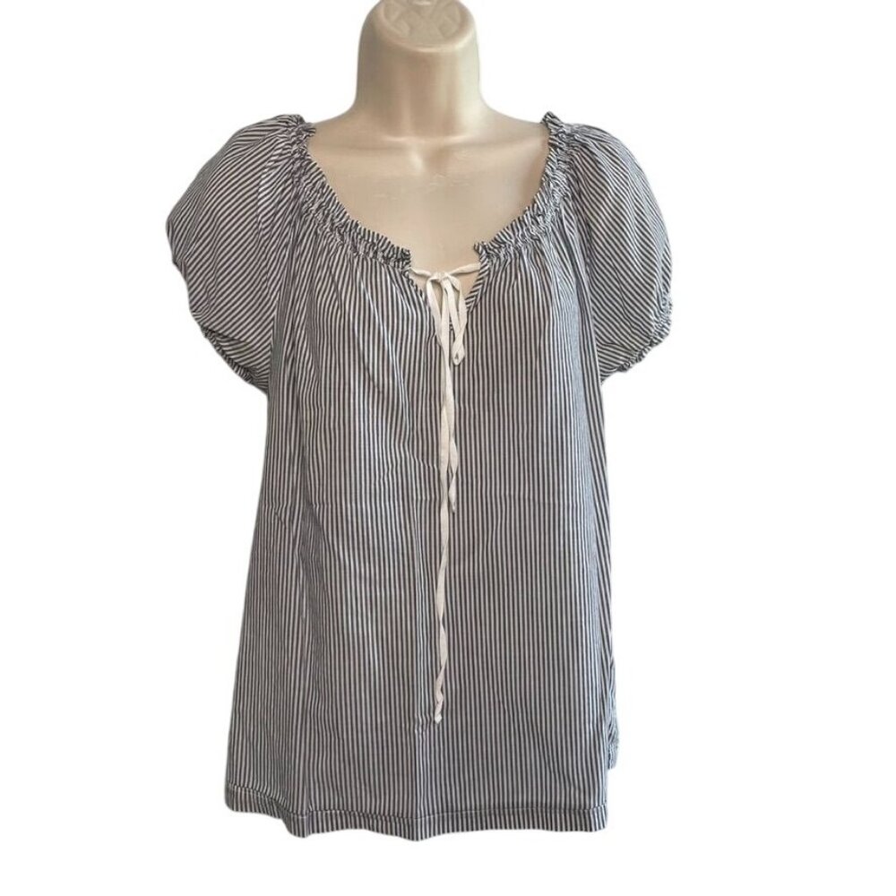 Womens Gap Peasant Blouse Gray White Strips Top Size M C